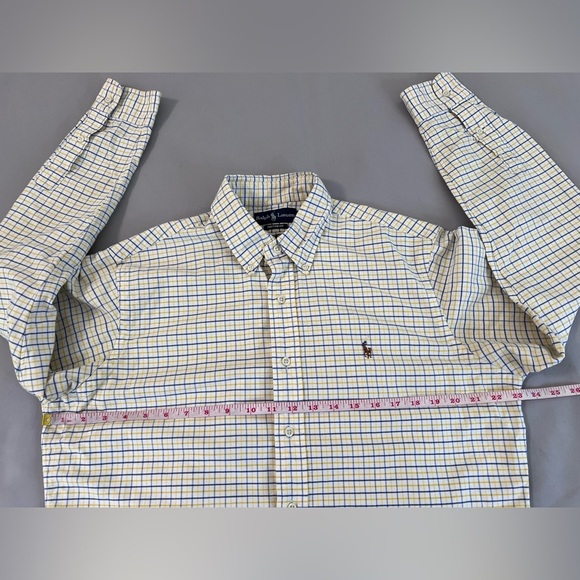 Ralph Lauren Shirt Men's Custom Fit  Plaid Yellow Pony Long Sleeve Button Down L - Picture 5 of 9